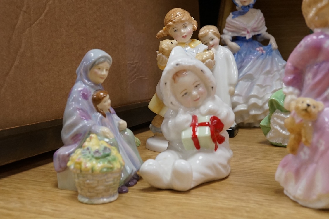 A collection of Royal Doulton figurines to include Bedtime, Goody Two Shoes and Milestone